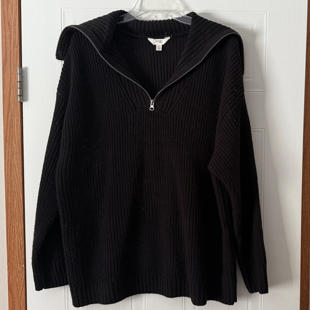 Black Half-Zip Ribbed Women's Sweater